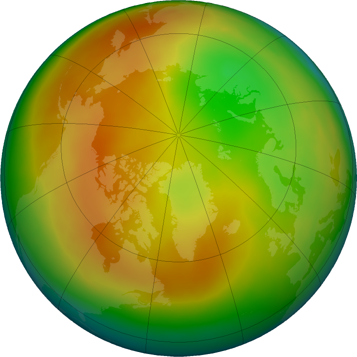 Arctic ozone map for March 2022